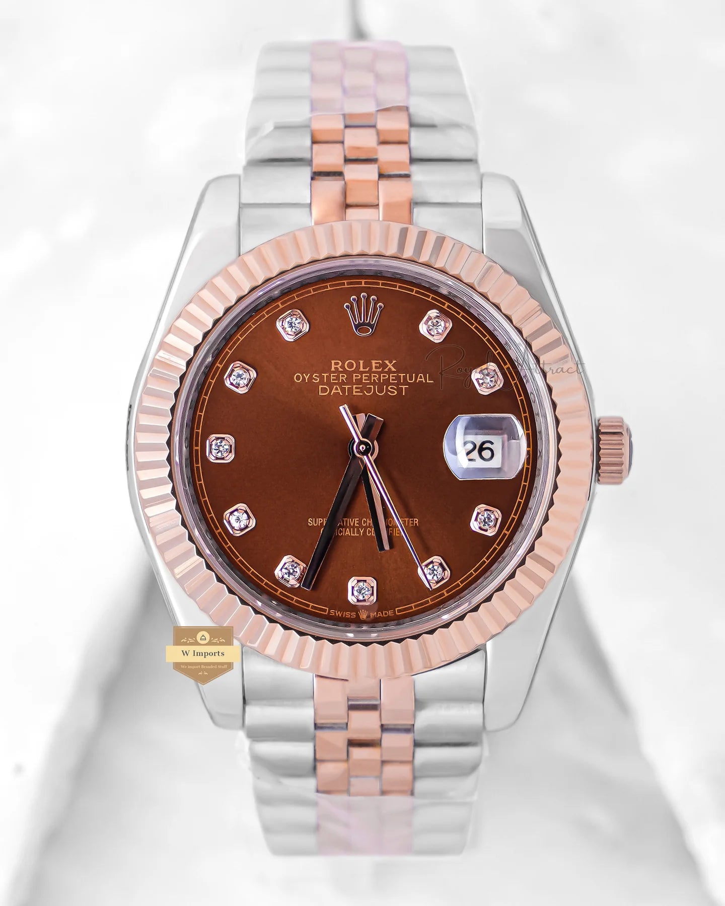 Premium Day Date Two Tone Silver Gold and Mehroon Dial Watch