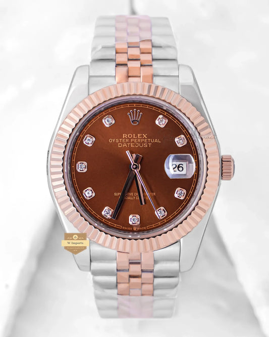 Premium Day Date Two Tone Silver Gold and Mehroon Dial Watch