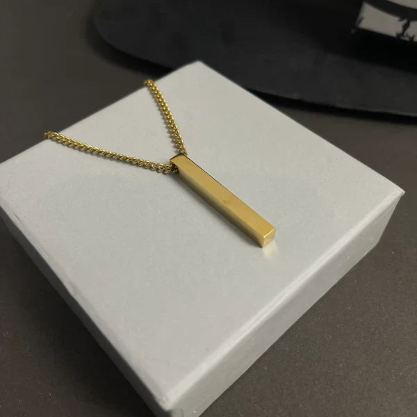 Golden Vertical Bar Pendant With Curb Chain
