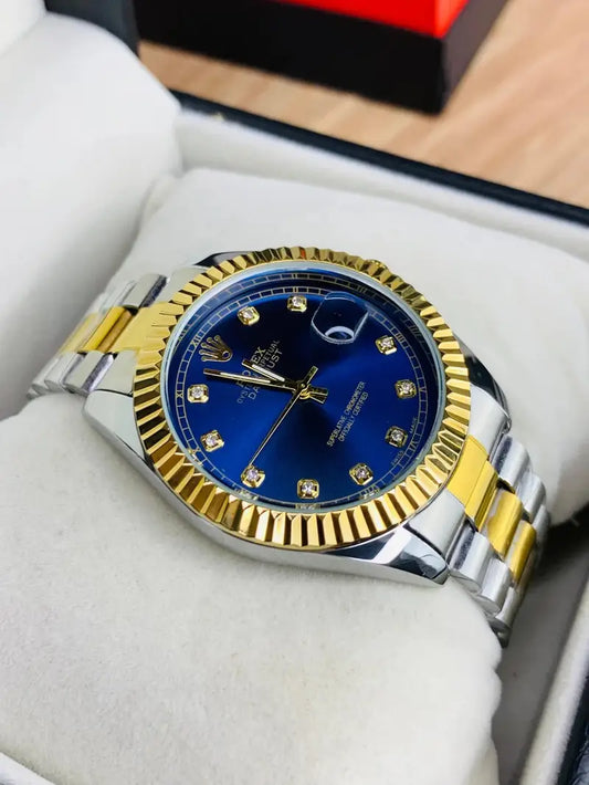 Rolex Date Just Two Tone Blue Dial Men's Watch