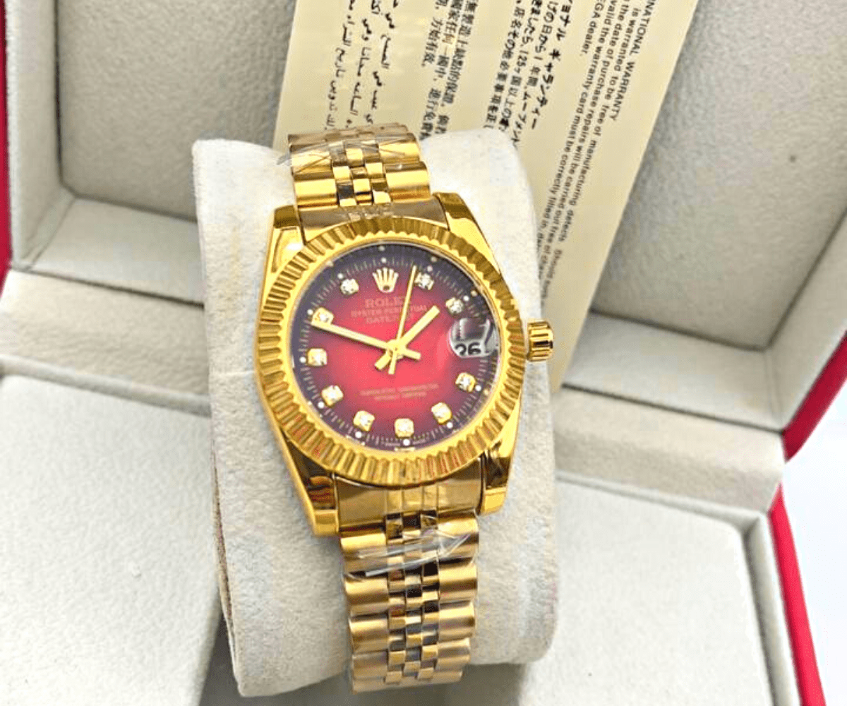 Premium Day Date Two Tone Golden and Mehroon Dial Watch