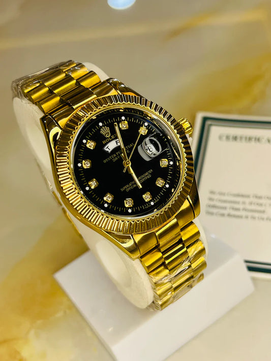 Premium Day Date All Gold Black Dial Watch