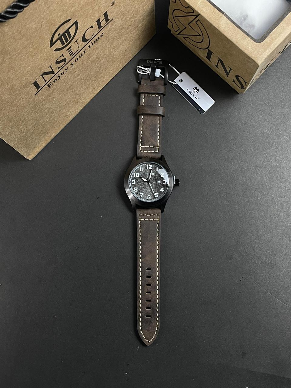 INSUCH MEN'S WATCH ,Quartz Machine With Leather Strap