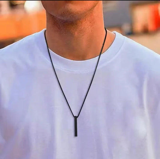 Black Vertical Bar Pendant With Curb Chain