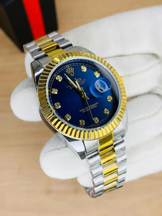 Rolex Date Just Two Tone Blue Dial Men's Watch