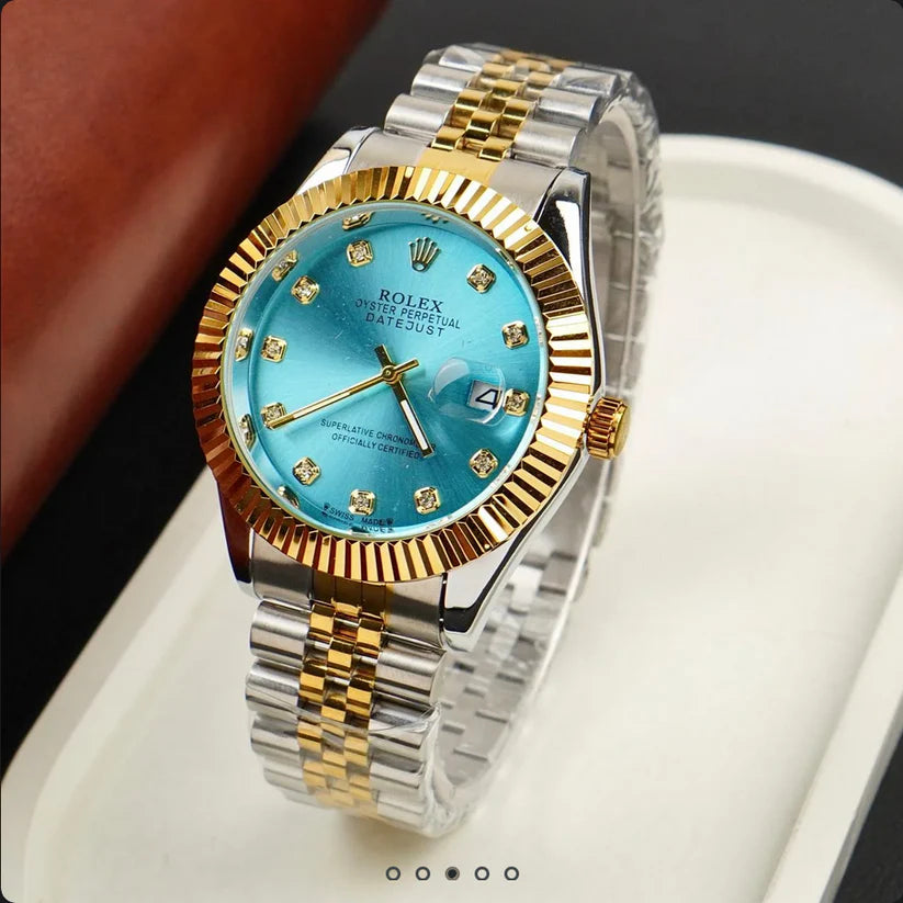 Rolex Date Just Two Tone Tiffany Blue Dial Men's Watch