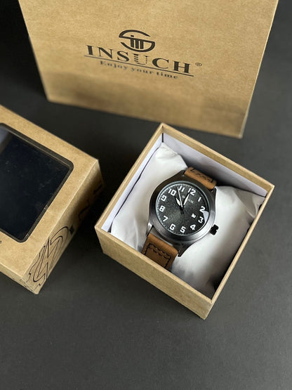 INSUCH MEN'S WATCH,Quartz Machine With Leather Strap