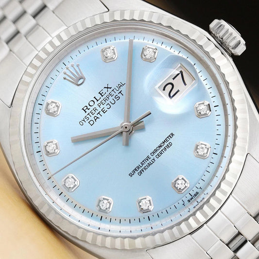 Rolex Date Just Two Tone Tiffany Blue Dial Men's Watch